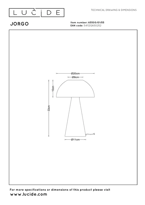 Lucide JORGO - Lámpara de mesa - Ø 20 cm - 1xE27 - Terracota | Essential - técnico